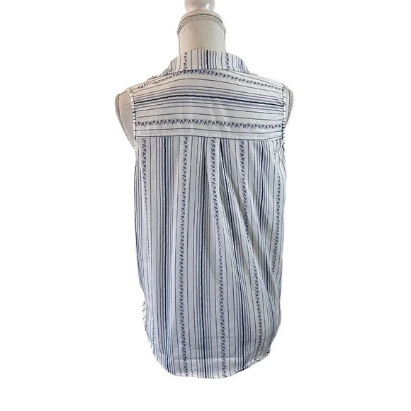 Eden & Olivia Striped Button Up Tank Top Medium Front Hem Tie Collared Pocket - Picture 3 of 10